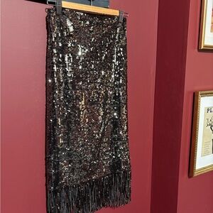 Zara Black Sequin Fringe Skirt